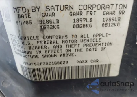 2005 Saturn Ion 1 from USA, damaged, VIN 1G8AF52F35Z160629